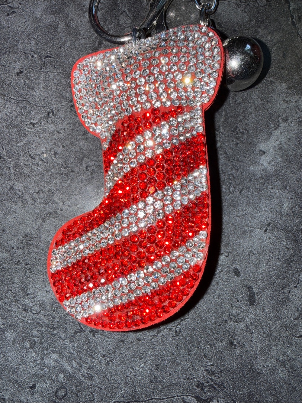 Red Crystal Holiday Stocking Keychain Bag Charm